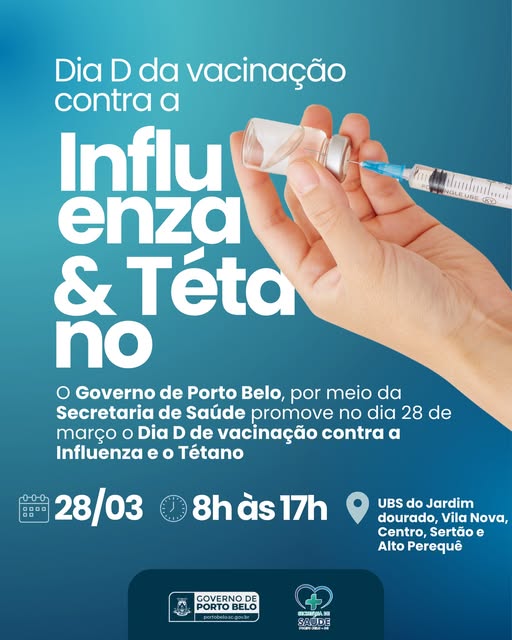 Dia D de vacinação contra a gripe e mobilização contra o tétano acontece neste sábado em Porto Belo